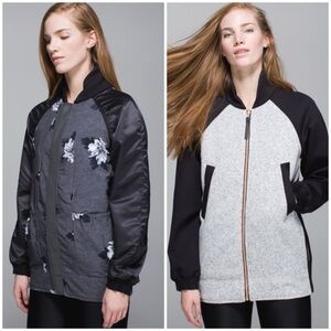 Lululemon Both Ways Bomber Jacket Heathered White Black Atomic Flower Reversible